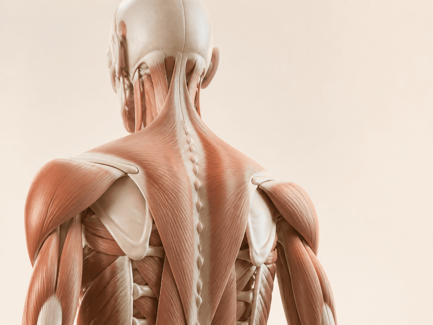 Anatomical view of the neck, shoulders and upper-back muscles